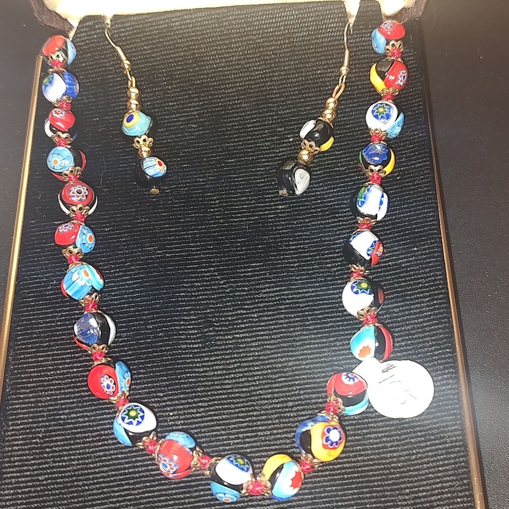 A stunning millefiori bead necklace and earrings set!